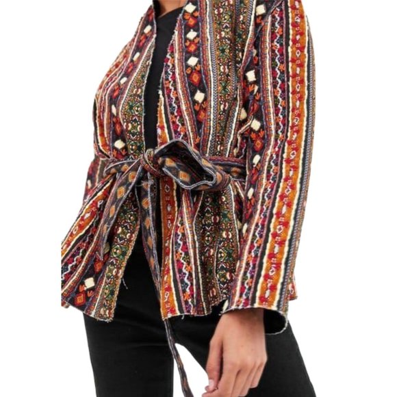 Zara Colourful Embroidered Jacket with Belt Size Small / Medium Boho - Picture 11 of 12